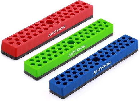 AIRTOON 2PCS 1/4" Magnetic Hex Bit Holder, 43 Holes Bit Storage with Strong Magnetic Base, Magnetic Screwdriver Bit Organizer, Red and Blue in Kuwait