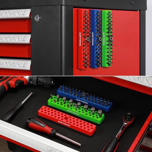 AIRTOON 2PCS 1/4" Magnetic Hex Bit Holder, 43 Holes Bit Storage with Strong Magnetic Base, Magnetic Screwdriver Bit Organizer, Red and Blue in Kuwait
