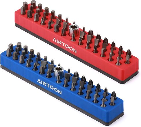 AIRTOON 2PCS 1/4" Magnetic Hex Bit Holder, 43 Holes Bit Storage with Strong Magnetic Base, Magnetic Screwdriver Bit Organizer, Red and Blue in Kuwait