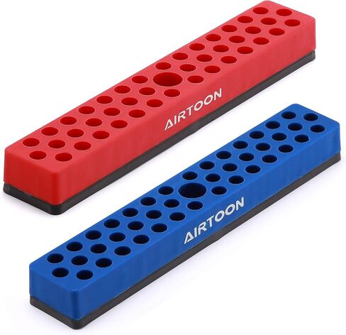 AIRTOON 2PCS 1/4" Magnetic Hex Bit Holder, 43 Holes Bit Storage with Strong Magnetic Base, Magnetic Screwdriver Bit Organizer, Red and Blue in Kuwait