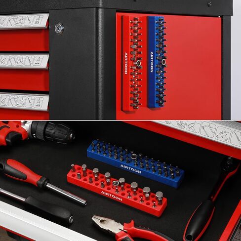 AIRTOON 2PCS 1/4" Magnetic Hex Bit Holder, 43 Holes Bit Storage with Strong Magnetic Base, Magnetic Screwdriver Bit Organizer, Red and Blue in Kuwait