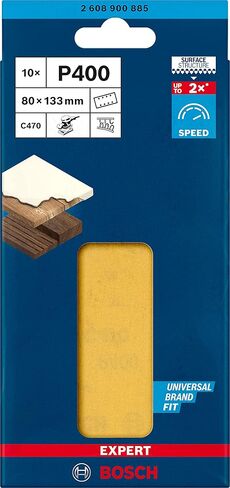 Bosch Professional 10x Expert C470 Sandpaper (for Hardwood, Paint on Wood, 80x133 mm, Grit 400, Accessories Orbital Sander) in Kuwait