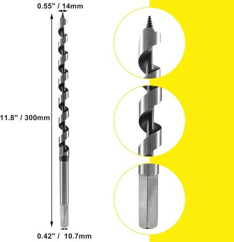 Muretnze 3/4 Inch x 12 Inch Long Auger Drill Bit, Hex Shank 3/8 Inch | For Wood, Extra Long, Brad Point, For Soft and Hard Wood, Plastic and Drywall in Saudi Arabia