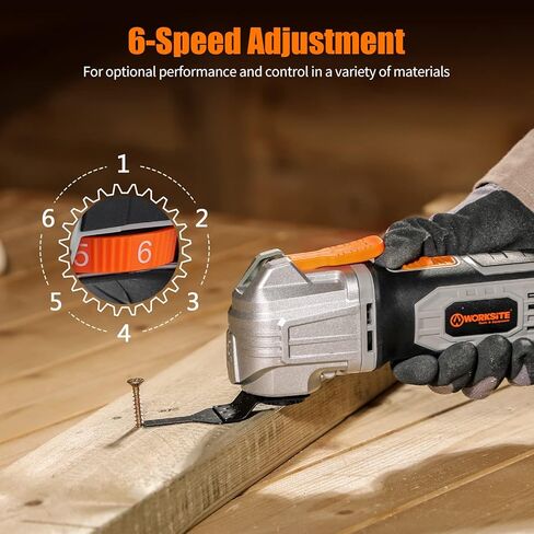 أداة تأرجح لاسلكية 20 فولت من WORKSITE، مجموعة أدوات متعددة التأرجح ذات 6 سرعات متغيرة مع 31 قطعة من ملحقات المنشار وحقيبة حمل، منشار متأرجح يعمل بالبطارية للكشط/الطحن/الصنفرة/القطع in Kuwait