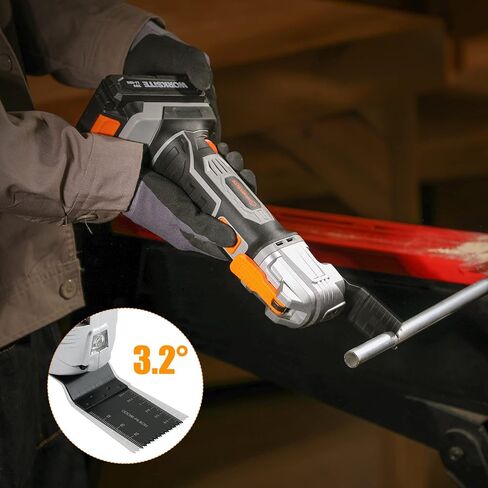 أداة تأرجح لاسلكية 20 فولت من WORKSITE، مجموعة أدوات متعددة التأرجح ذات 6 سرعات متغيرة مع 31 قطعة من ملحقات المنشار وحقيبة حمل، منشار متأرجح يعمل بالبطارية للكشط/الطحن/الصنفرة/القطع in Kuwait