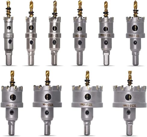 مجموعة منشار ثقب DEHUIWI TCT، مجموعة منشار ثقب TCT مكونة من 10 قطع للمعادن الصلبة، 5/8 بوصة - 2-1/8 بوصة مجموعة قطع ثقب مائلة من كربيد التنجستن مع مثقاب طيار مطلي بالتيتانيوم للمعادن، والفولاذ المقاوم للصدأ، والحديد، والخشب، بلاستيك in Kuwait