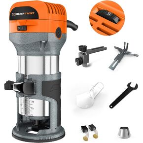 أداة توجيه مدمجة من ENERTWIST، 7.0 أمبير 1.25 حصان مجموعة أدوات توجيه خشبية متغيرة السرعة ذات بداية ناعمة مع قاعدة ثابتة، أطواق 1/4 بوصة و3/8 بوصة، دليل الحواف، دليل الأسطوانة، غطاء الغبار، مجموعة فرشاة بديلة، ETRT710S in Kuwait