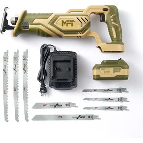XtremepowerUS 20V منشار ترددي لاسلكي بيد واحدة 4.0Ah منشار لاسلكي يتضمن 8 قطع شفرات متغيرة السرعة، بيج/أخضر in Kuwait