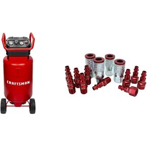 CRAFTSMAN Air Compressor, 20 Gallon, 1.8 HP, Oil-Free Air Tools, Red & Flexzilla Air Hose, 3/8 in. x 50 ft, 1/4 in. MNPT Fittings, Heavy Duty, Lightweight, Hybrid, ZillaGreen - HFZ3850YW2