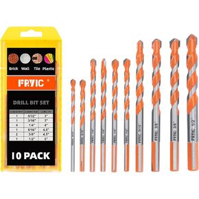 Hex Shank 10 pcs Masonry Drill Bits, Concrete Drill Bit Set for Tile, Brick, Glass, Plastic and Wood, Tungsten Carbide Tip Work on Concrete or Brick Wall by Fryic
