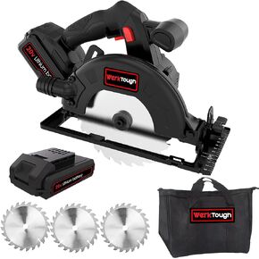 مجموعة أدوات منشار دائري لاسلكي Powertough مقاس 165 سم (6-1/2 بوصة) بطارية 2.0 أمبير شاحن سريع لمدة ساعة واحدة، شفرة المنشار قطعة واحدة مع 36 سنًا، وقطعتان مع 24 سنًا في حقيبة الأدوات in Kuwait