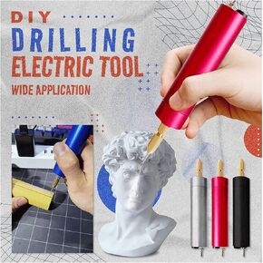 أداة حفر كهربائية من kelyee DIY، 0.7-1.2 مم من الألومنيوم الدقيق، مجموعة مثقاب يدوية كهربائية صغيرة محمولة مع مصدر طاقة لصناعة المجوهرات الخشبية البلاستيكية الراتنجية (أحمر) - فضي in Kuwait
