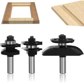 OLETBE Router Bit Set 3 PCS 1/2-Inch Shank Round Over Raised Panel Cabinet Door Rail and Stile Router Bits, Woodworking Wood Cutter, Wood Carbide Groove Tongue Milling Tool(Grey)