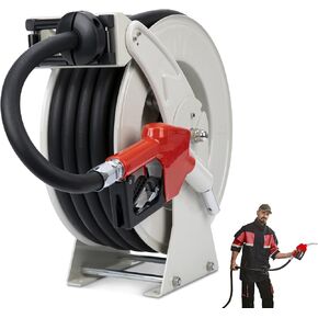 Fuel Hose Reel 3/4" x 50', Retractable Diesel Reel with Nozzle | 300 PSI rated, Spring-driven rewind, 360° swivel, Steel construction, Industrial fueling in Saudi Arabia