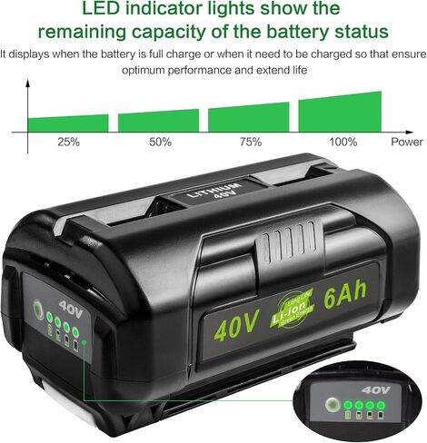 ARyee 6.0Ah 40V استبدال البطارية لRyobi 40 فولت OP4015 OP4050 OP4026 OP40201 OP40261 OP4030 OP40301 OP4040 OP40401 OP40501 OP40601 بطارية ليثيوم أداة الطاقة اللاسلكية (2 حزمة) in Saudi Arabia