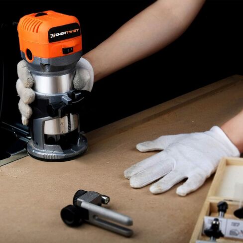 أداة توجيه مدمجة من ENERTWIST، 7.0 أمبير 1.25 حصان مجموعة أدوات توجيه خشبية متغيرة السرعة ذات بداية ناعمة مع قاعدة ثابتة، أطواق 1/4 بوصة و3/8 بوصة، دليل الحواف، دليل الأسطوانة، غطاء الغبار، مجموعة فرشاة بديلة، ETRT710S in Kuwait