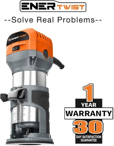 أداة توجيه مدمجة من ENERTWIST، 7.0 أمبير 1.25 حصان مجموعة أدوات توجيه خشبية متغيرة السرعة ذات بداية ناعمة مع قاعدة ثابتة، أطواق 1/4 بوصة و3/8 بوصة، دليل الحواف، دليل الأسطوانة، غطاء الغبار، مجموعة فرشاة بديلة، ETRT710S in Kuwait
