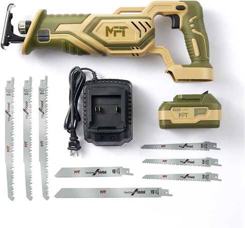 XtremepowerUS 20V منشار ترددي لاسلكي بيد واحدة 4.0Ah منشار لاسلكي يتضمن 8 قطع شفرات متغيرة السرعة، بيج/أخضر in Kuwait