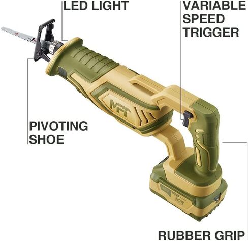XtremepowerUS 20V منشار ترددي لاسلكي بيد واحدة 4.0Ah منشار لاسلكي يتضمن 8 قطع شفرات متغيرة السرعة، بيج/أخضر in Kuwait