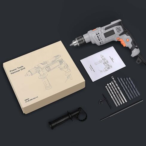 مثقاب مطرقي 7 أمبير، مثقاب مطرقي كهربائي مقاس 1/2 بوصة من PioneerWorks مع 3000 دورة في الدقيقة، سرعة متغيرة، 10 رؤوس مثقاب لتحسين المنزل، الأعمال اليدوية، البناء، الخشب in Saudi Arabia