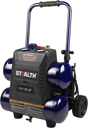 Stealth 4.5 Gallon Ultra Quiet Air Compressor,1.3 HP Oil-Free Peak 150 PSI 65 Decibel Air Compressor,4 CFM @ 40 PSI 3 CFM @ 90 PSI Silent Portable Long Life Electric Air Compressor W/ Wheel for Garage in Kuwait