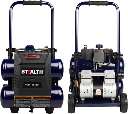 Stealth 4.5 Gallon Ultra Quiet Air Compressor,1.3 HP Oil-Free Peak 150 PSI 65 Decibel Air Compressor,4 CFM @ 40 PSI 3 CFM @ 90 PSI Silent Portable Long Life Electric Air Compressor W/ Wheel for Garage in Kuwait