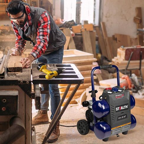 Stealth 4.5 Gallon Ultra Quiet Air Compressor,1.3 HP Oil-Free Peak 150 PSI 65 Decibel Air Compressor,4 CFM @ 40 PSI 3 CFM @ 90 PSI Silent Portable Long Life Electric Air Compressor W/ Wheel for Garage in Kuwait