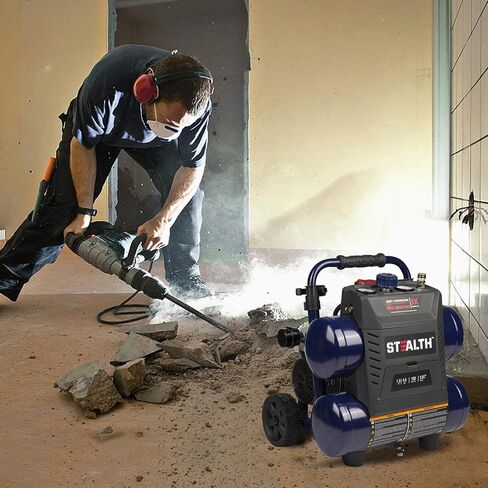 Stealth 4.5 Gallon Ultra Quiet Air Compressor,1.3 HP Oil-Free Peak 150 PSI 65 Decibel Air Compressor,4 CFM @ 40 PSI 3 CFM @ 90 PSI Silent Portable Long Life Electric Air Compressor W/ Wheel for Garage in Kuwait
