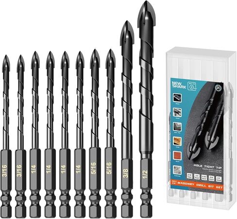 مجموعة لقم مثقاب الخرسانة من نيوشارك 10 قطع، لقم حفر البناء للطوب والزجاج والبلاستيك والخشب، طرف كربيد التنجستن يعمل مع بلاط السيراميك، مرآة الحائط، الرصف على جدار خرساني أو من الطوب (3/16 بوصة - 1/2 بوصة) in Kuwait