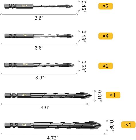 مجموعة لقم مثقاب الخرسانة من نيوشارك 10 قطع، لقم حفر البناء للطوب والزجاج والبلاستيك والخشب، طرف كربيد التنجستن يعمل مع بلاط السيراميك، مرآة الحائط، الرصف على جدار خرساني أو من الطوب (3/16 بوصة - 1/2 بوصة) in Kuwait