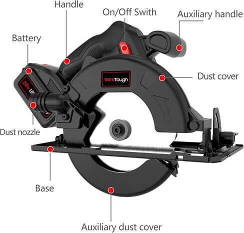 مجموعة أدوات منشار دائري لاسلكي Powertough مقاس 165 سم (6-1/2 بوصة) بطارية 2.0 أمبير شاحن سريع لمدة ساعة واحدة، شفرة المنشار قطعة واحدة مع 36 سنًا، وقطعتان مع 24 سنًا في حقيبة الأدوات in Kuwait