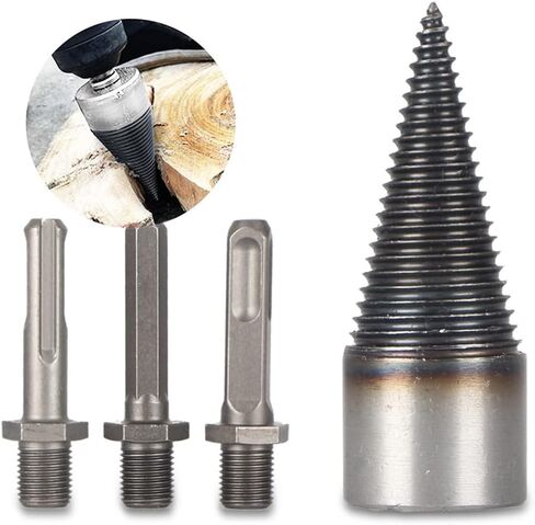 ZXLOYOS Firewood Drill Bit Wood Splitter with 3 Shank Hex + Square + Round, Removable Heavy Duty Drill Screw Cone Driver for Electric Drills, 32mm in Saudi Arabia