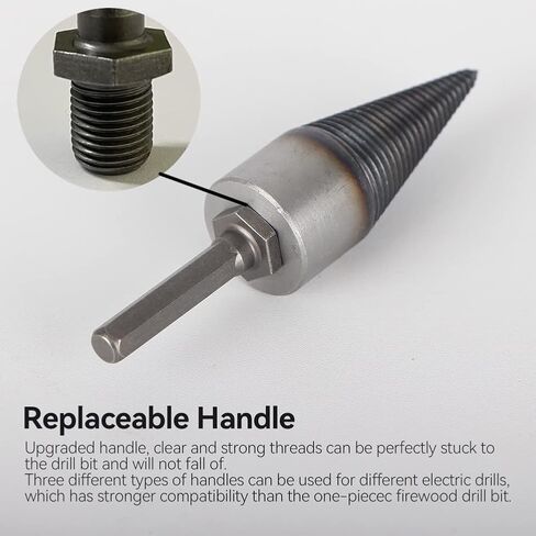 ZXLOYOS Firewood Drill Bit Wood Splitter with 3 Shank Hex + Square + Round, Removable Heavy Duty Drill Screw Cone Driver for Electric Drills, 32mm in Saudi Arabia
