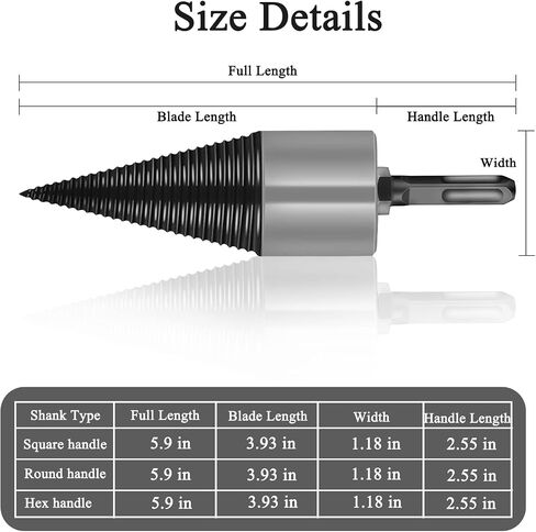 ZXLOYOS Firewood Drill Bit Wood Splitter with 3 Shank Hex + Square + Round, Removable Heavy Duty Drill Screw Cone Driver for Electric Drills, 32mm in Saudi Arabia