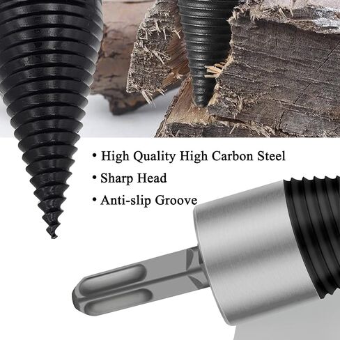 ZXLOYOS Firewood Drill Bit Wood Splitter with 3 Shank Hex + Square + Round, Removable Heavy Duty Drill Screw Cone Driver for Electric Drills, 32mm in Saudi Arabia