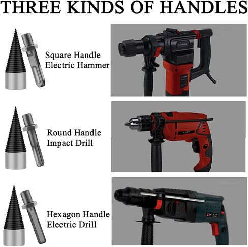 ZXLOYOS Firewood Drill Bit Wood Splitter with 3 Shank Hex + Square + Round, Removable Heavy Duty Drill Screw Cone Driver for Electric Drills, 32mm in Saudi Arabia