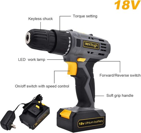 PowerTough D018 مفك براغي لاسلكي 18 فولت/20 فولت مع بطارية ليثيوم أيون وشاحن in Kuwait