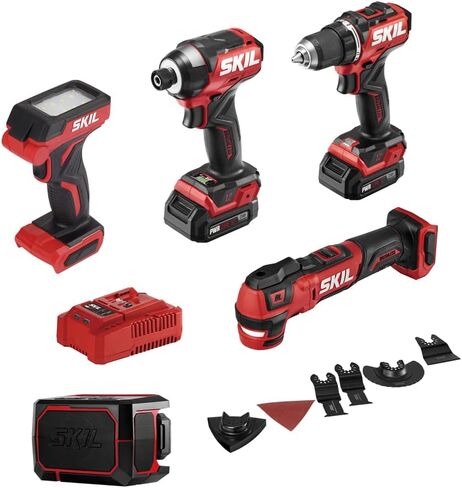 SKIL PWR CORE 12 مجموعة كومبو مدمجة بدون فرشاة 12 فولت 5 أدوات تتضمن بطاريتين وشاحن 2.0 أمبير - CB8368A-20، أحمر in Saudi Arabia