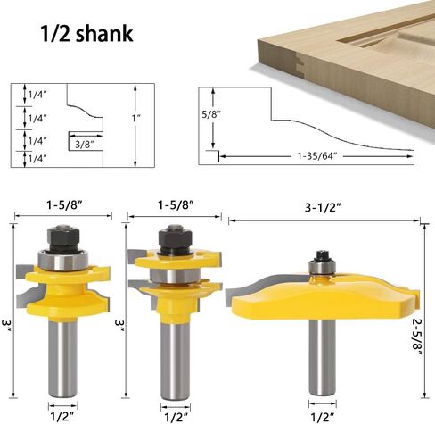 GAFeng Ogee السكك الحديدية والنمط مع Backcutter أثار لوحة خزانة الباب 3 بت راوتر بت مجموعة 1/2 بوصة عرقوب in Kuwait