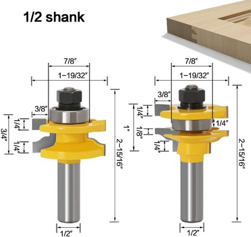 GAFeng Ogee السكك الحديدية والنمط مع Backcutter أثار لوحة خزانة الباب 3 بت راوتر بت مجموعة 1/2 بوصة عرقوب in Kuwait
