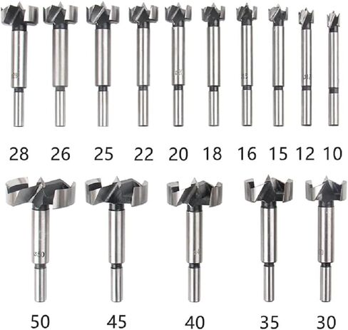 jxgzyy 15 قطع Forstner حفر ريشة 10-50 ملليمتر شقة الجناح حفر بت الكربون الصلب كربيد فورستنر بت عالية السرعة أداة خشبية مع صندوق تخزين خشبي للثقب الصحافة in Kuwait
