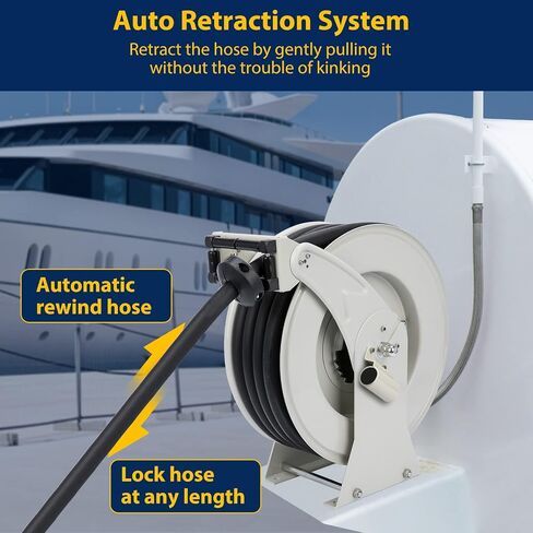 Fuel Hose Reel 3/4" x 50', Retractable Diesel Reel with Nozzle | 300 PSI rated, Spring-driven rewind, 360° swivel, Steel construction, Industrial fueling in Saudi Arabia