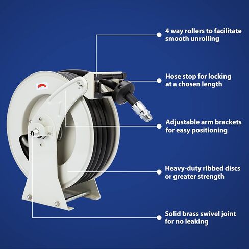 Fuel Hose Reel 3/4" x 50', Retractable Diesel Reel with Nozzle | 300 PSI rated, Spring-driven rewind, 360° swivel, Steel construction, Industrial fueling in Saudi Arabia