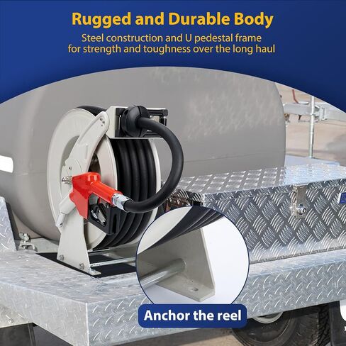 Fuel Hose Reel 3/4" x 50', Retractable Diesel Reel with Nozzle | 300 PSI rated, Spring-driven rewind, 360° swivel, Steel construction, Industrial fueling in Saudi Arabia