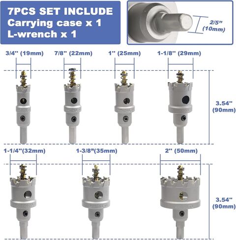Kweetle Upgraded 13 Pcs TCT Hole Saw Kit, Tungsten Carbide Tipped Hole Cutter Set with Titanium-Plated Pilot Drill bit for Metal, Stainless Steel, Iron, Wood, Plastic in Saudi Arabia