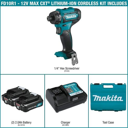 ماكيتا FD10R1 12V max CXT® Lithium-Ion Cordless 1/4 "Hex Driver-Drill Kit (2.0Ah) in Saudi Arabia