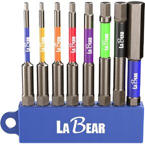 LABEAR- 8PCS Long torx bit set, Magnetic torx bit set, Power Torsion Bit Set 2.95" Long T10 - T40 Star & Phillips PH2, Magnetic, 1/4" Hex Shank