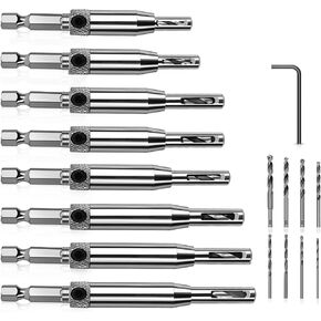 Werkzeug Self Centering Hinge Tapper Core Drill Bit Set for Woodworking, Adjustable Door Window Drill Bits with 1 Hex Key & 8 Replacement Drill Bits (5/64 - 1/4 Inches), 16 Pieces in Saudi Arabia
