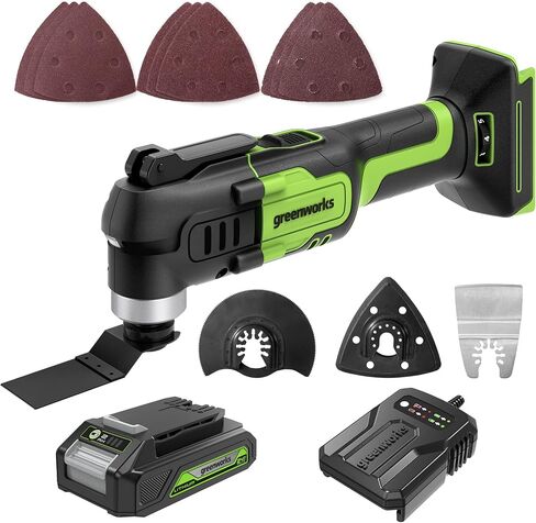 Greenworks 24V Cordless Multi-Tool, Oscillating Tool for Cutting/Nailing/Scraping/Sanding with 6 Variable Speed Control, 2.0Ah Battery and 2A Charger Included in Saudi Arabia
