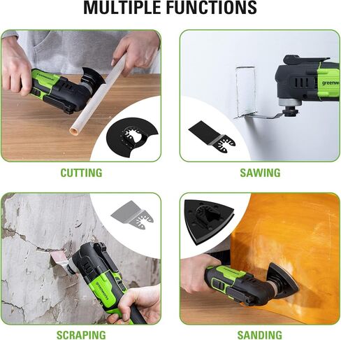 Greenworks 24V Cordless Multi-Tool, Oscillating Tool for Cutting/Nailing/Scraping/Sanding with 6 Variable Speed Control, 2.0Ah Battery and 2A Charger Included in Saudi Arabia